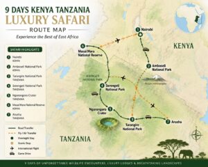 9 Days Kenya Tanzania Luxury Safari Route Map